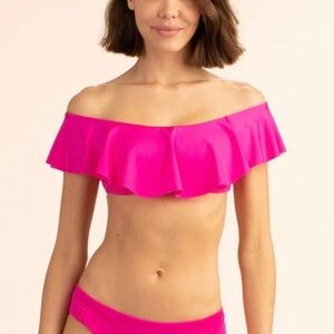 Trina Turk Fuchsia Ruffle Off Shoulder Bikini Top NWT Size 14 Swim Boho Resort